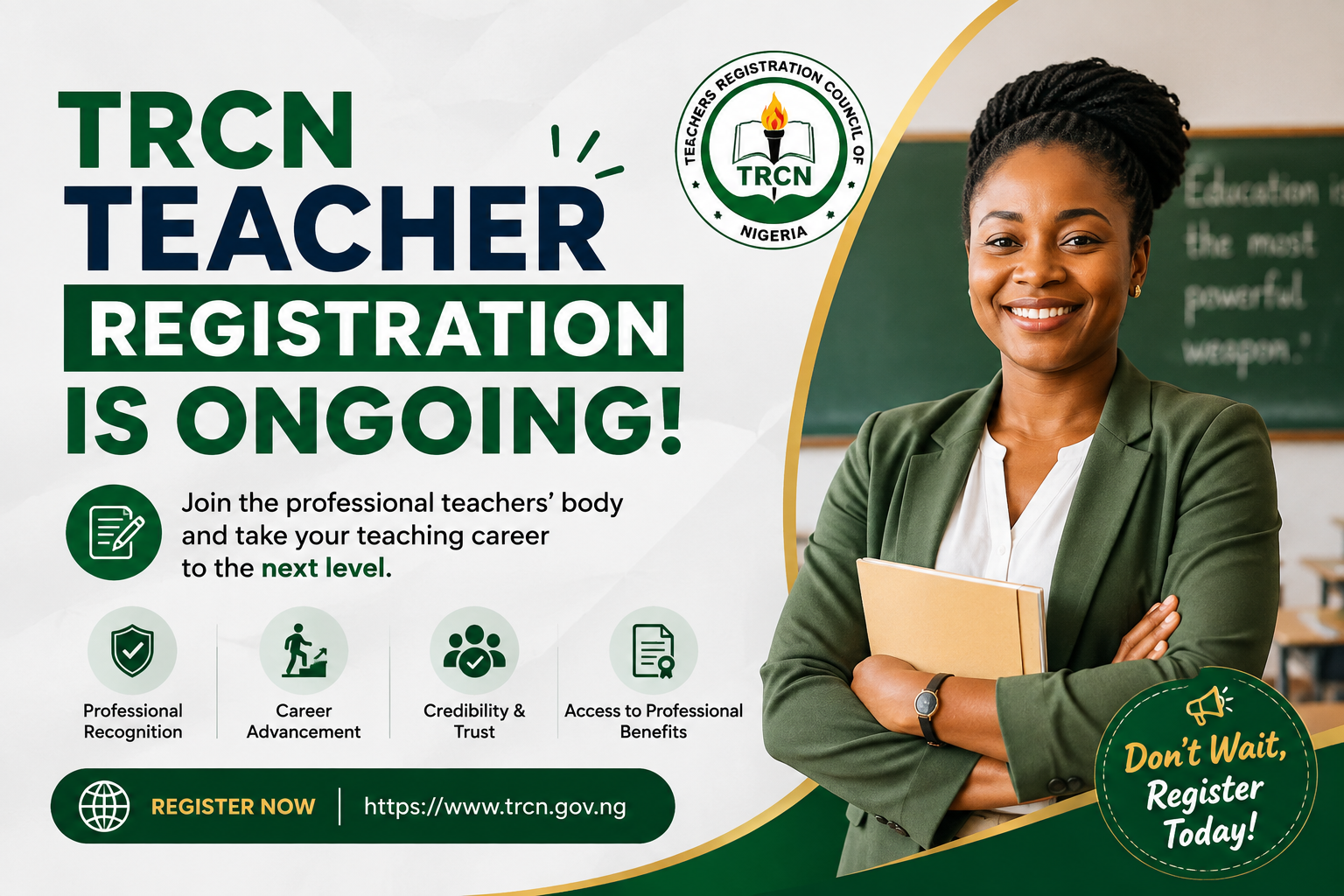 TRCN Teacher Registration Is Ongoing